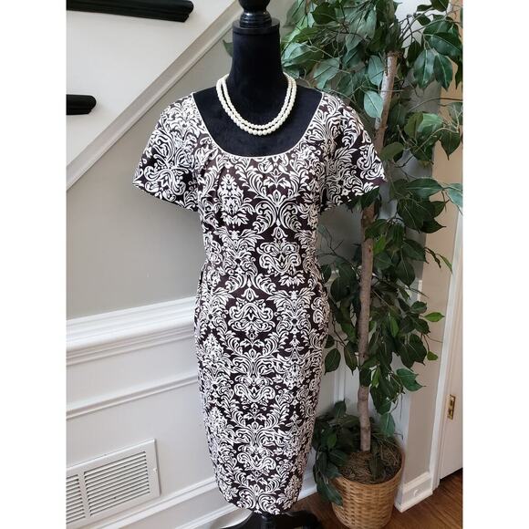 Cato Sheath Dress Womens 18W White Floral Pleated Knee Length Pockets Cap Sleeve - Picture 1 of 13